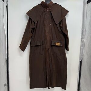 VTG Jacaru Australia Sz XL Brown Colonial Coat Duster Trench Coat Oilskin Jacket